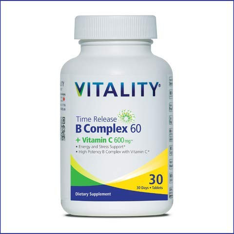 New - VITALITY Time Release B60 Complete  Vitamin C 600mg  B-Complex  Boosts Energy  Mood Support  Vegan  One-A-Day  30 Tablets