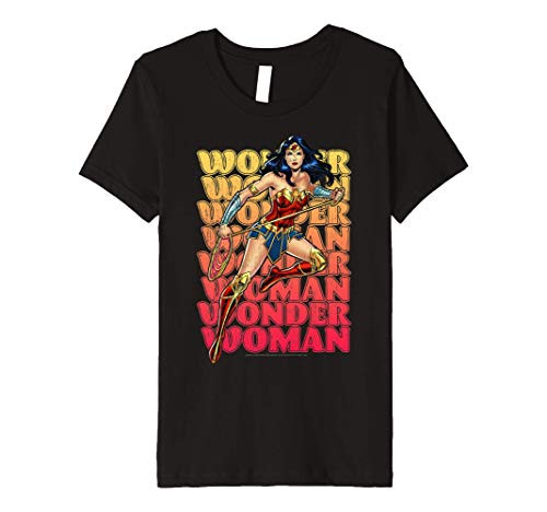 Kids DC Comics Wonder Woman Gradient Name Stack Portrait Premium T-Shirt Kids DC Comics Wonder Woman Gradient Name Stack Portrait Premium T-Shirt