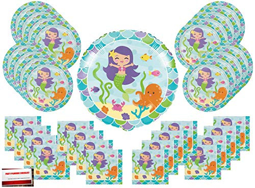 Mermaid Birthday Party Supplies Bundle, Pack for 16 with Birthday Balloon (Plus Party Planning Checklist by Mikes Super Store)