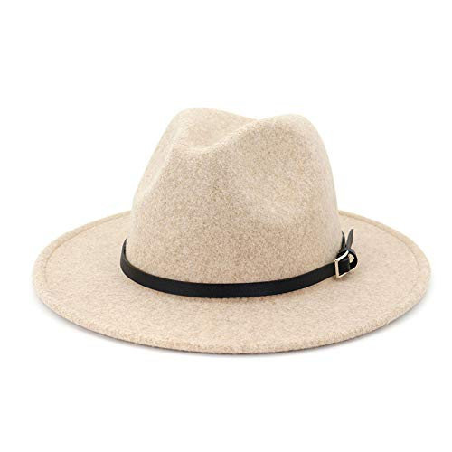 Lisianthus Womens Classic Wool Fedora with Belt Buckle Wide Brim Panama Hat A-Beige