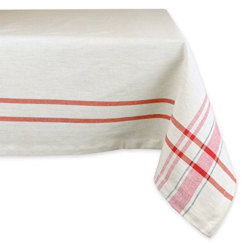 DII 100 Cotton Everyday French Stripe Tabletop Collection Tablecloth 52x52 TaupeRed