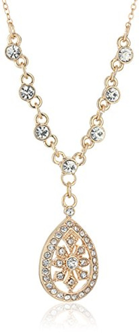 1928 Jewelry Gold-Tone Crystal Filigree Teardrop Adjustable Y-Shaped Necklace 16 3 Extender 1928 Jewelry Gold-Tone Crystal Filigree Teardrop Adjustable Y-Shaped Necklace 16 3 Extender