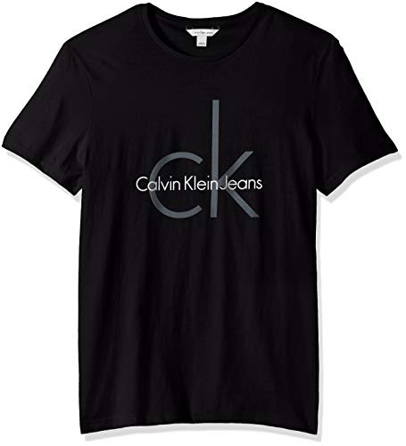 Calvin Klein Mens Short Sleeve Classic Ck Logo Crew Neck T-Shirt Light Grey Heather Hollogram Large