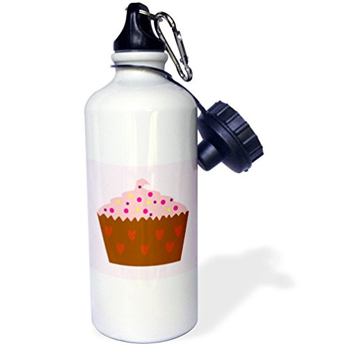 3dRose Giant Pink Heart Cupcake Sports Water Bottle 21 oz White