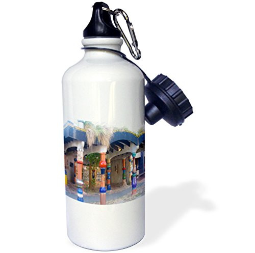 3dRose The Outside of World Famous Hundertwasser Toilets In Kerikeri New Zealand in Vibrant Colors Sports Water Bottle 21 oz White