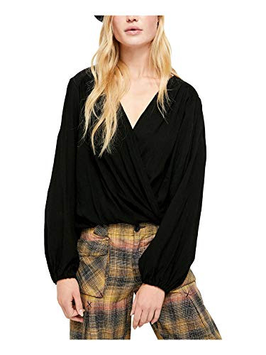 Free People Check On It Wrap Top Black SM Womens 4-6