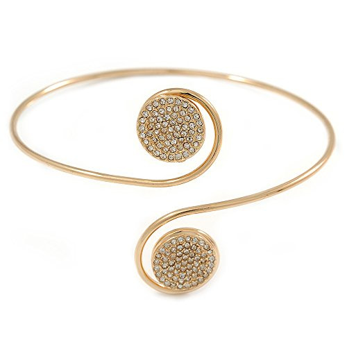 Avalaya Gold Plated Clear Austrian Crystal Disk Upper ArmArmlet Bracelet - 28cm L Adjustable