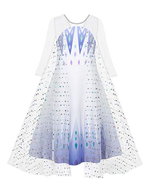 HenzWorld Dresses for Girls Costume Dress Up Outfits Snow Princess Birthday Party Cosplay Sequins Rhinestones Mesh Cape Long Sleeve Layered Skirt White Gray Little Kids 4T Age 3-4 Years