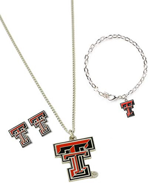 NCAA Texas Tech Red Raiders Logo Stainless Steel Necklace Bracelet and Earings Gift Bundle NCAA Texas Tech Red Raiders Logo Stainless Steel Necklace Bracelet and Earings Gift Bundle