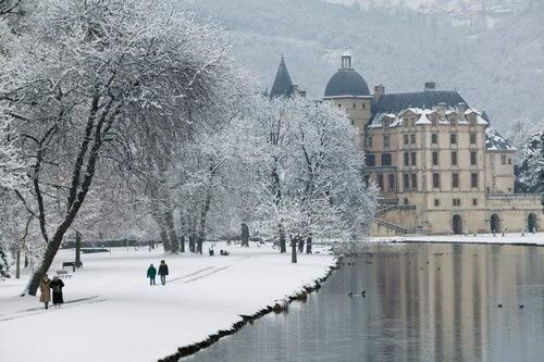 Posterazzi Building along a lake Chateau de Vizille France Poster Print 27 x 9