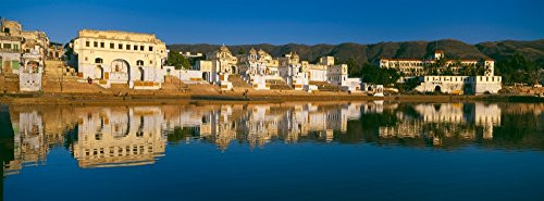 Reflection of buildings on water Lake Pichola Udaipur Rajasthan India Poster Print 27 x 9