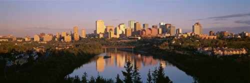 Posterazzi PPI149625S Reflection of downtown buildings in water at sunrise North Saskatchewan River Edmonton Alberta Canada Poster Print 27 x 9