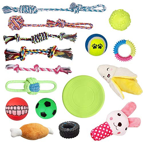 SOKUTOM Dog Puppy Toys 16 Pack Dog Chew Toys Rope Toys Ball Toys Squeaky Toys and frisbees Included Puppy Chew Toys for Playtime and Teething Dog Toys for Small to Medium Dogs SOKUTOM Dog Puppy Toys 16 Pack Dog Chew Toys Rope Toys Ball Toys Squeaky Toys and frisbees Included Puppy Chew Toys for Playtime and Teething Dog Toys for Small to Medium Dogs