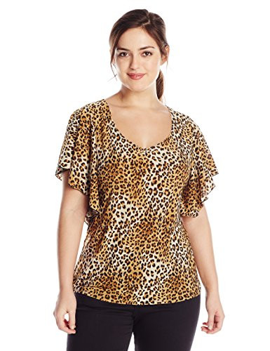 Star Vixen Womens Plus-Size Angel Sleeve Top Classic Leopard 1X