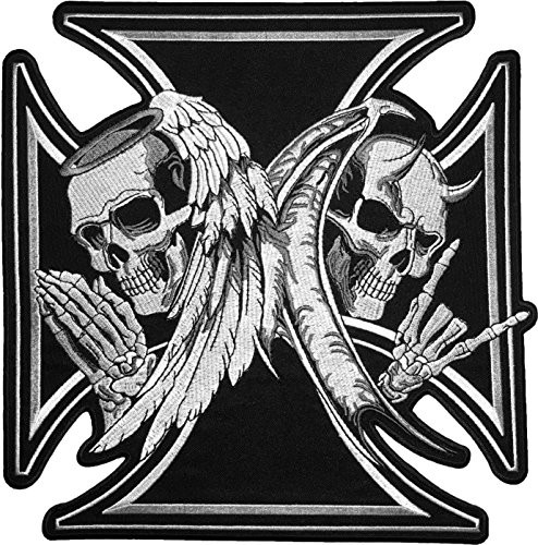 Large Size Papapatch Skull Devil and Angel Wings Black Cross Ghost Biker Motorcycle Jacket Vest Costume Embroidered Sew on Iron on Patch IRON-DEVIL-ANGEL-WINGS-LARGE