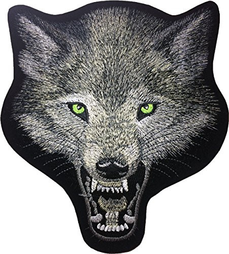Large Size Papapatch Wolf Head Fox Roaring Biker Punk Ride Motorcycle Costume Jacket Vest DIY Embroidered Sew Iron on Patch Iron-Wolf-Head-Large