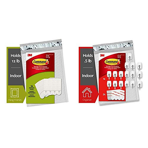 Command Picture Hanging Strips Medium White 16-Pairs   Wire Hooks 16 Hooks 24 Strips White Small Easy to Open Packaging GP067-16NA