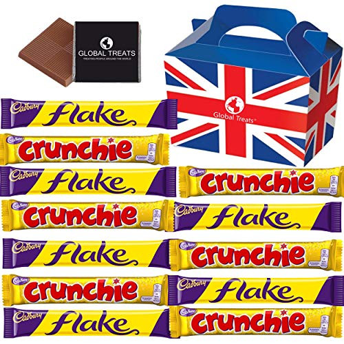 Cadbury Chocolate Bars - Cadbury Crunchie x6   Cadbury Flake x6 - 12 FULL SIZE Chocolate bars of delicious Cadbury Chocolate in a unique Gift Box and a free Global Treats Choc   Pen