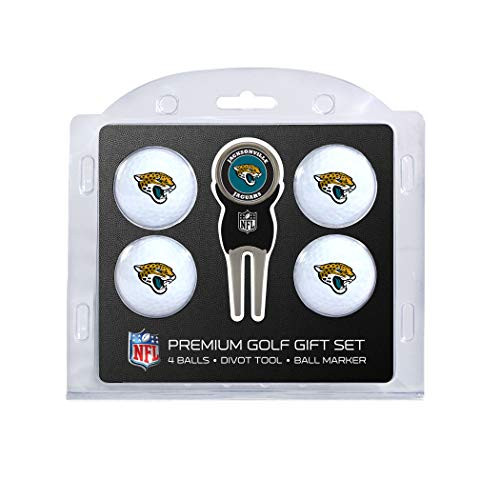 Team Golf NFL Jacksonville Jaguars Regulation Size Golf Balls 4 Count   Divot Tool with Removable Double-Sided Magnetic Marker