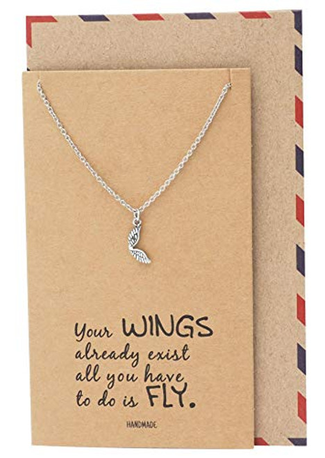 Quan Jewelry Guardian Angel Jewelry Necklace Gifts for Her Necklaces for Woman Angel Wing Charm Pendant Graduation Gift New Beginnings and Freedom Inspired Charm