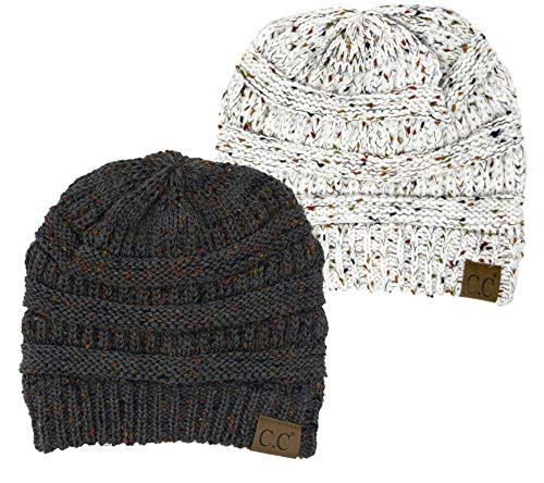 Confetti Knit Beanie Bundle - Ivory   Mel_ Grey 2 Pack
