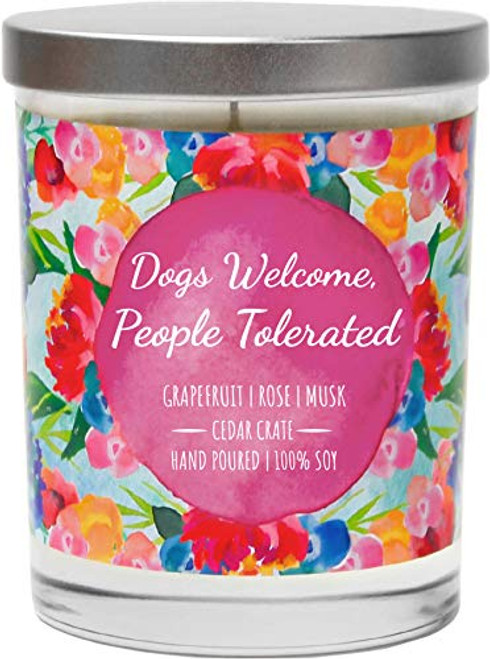 Dogs Welcome People Tolerated Grapefruit Rose Musk Luxury Scented Soy Funny Candles 10 Oz_ Jar Candle Made in The USA Decorative Aromatherapy Dog Lover Gifts for Women Dog Mom Gifts