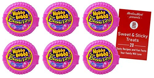 Hubba Bubba Chewing Gum Tape Roll  Original Bubblegum Flavor 6 Pack 2 Ounces  Plus Recipe Booklet Bundle