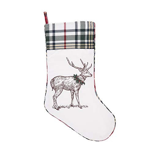 C F Home Lennox Plaid Deer Snow White 20 x 8_5 Inch Fabric Christmas Hanging Stocking