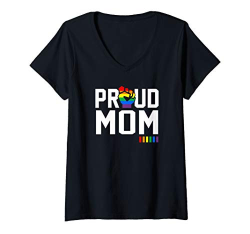 Womens Proud Mom Gay Pride Month LGBT V-Neck T-Shirt