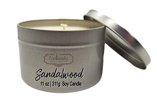 SANDALWOOD Natural Soy Wax 11 oz_ Tin Candle long 60 hour burn time