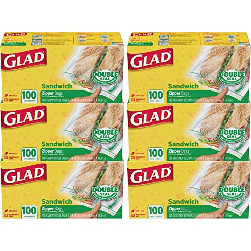 Glad Zipper Food Storage Plastic Bags - Sandwich - 100 Count Pack of 6 Package May Vary