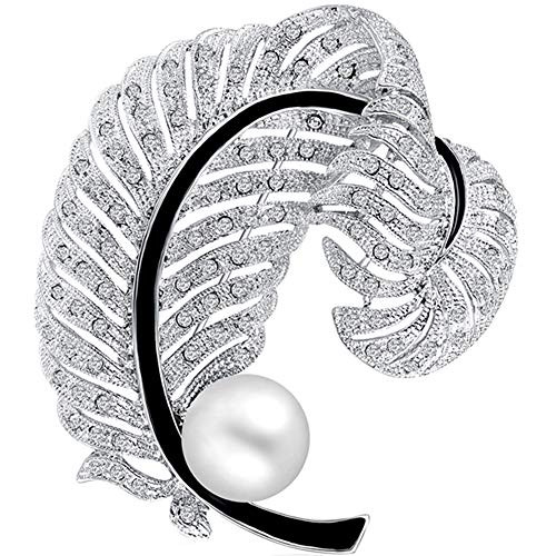 PLATO H Cultured Pearl Feather Brooch Necklace White Pearl Brooch for Women Pearl Feather Brooch Pins Women Fashion Jewelry Crystal Gift Brooch PLATO H Cultured Pearl Feather Brooch Necklace White Pearl Brooch for Women Pearl Feather Brooch Pins Women Fashion Jewelry Crystal Gift Brooch