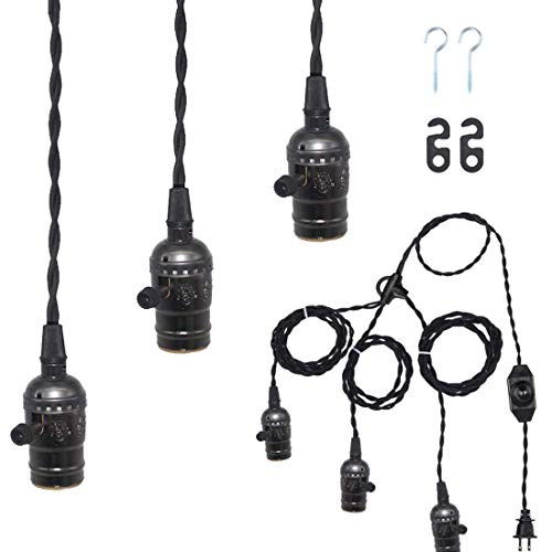 Aokpsrt Vintage Triple Pendant Light Cord with Dimmer Switch E26E27 Edison Socket Plug in Hanging Light Fixture 25FT Industrial Socket Lamp Holder