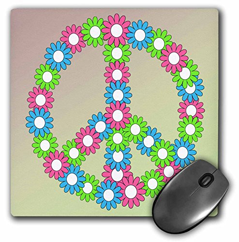 3dRose LLC 8 x 8 x 0.25 Bright Flowers Peace Sign Inspirational Art Mouse Pad (mp_79230_1)