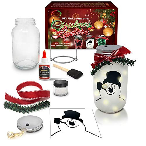 Mason Jar Lantern Craft Kit - DIY Make Your Own Lantern Jar - Craft Project for Kids - Great Gift Christmas Snowman