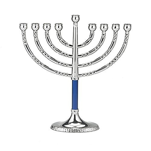 Rite Lite Classic Chanukah Menorah with Hammered Accents with Black   Silver - Hanukah Menorah Blue   Silver