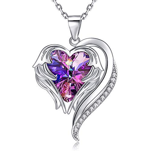 Turandoss Heart Crystal Necklace for Women - 18 White Gold Plated Angel Wing Heart Pendant Necklace for Women Embellished with Crystals from Swarovski Necklace for Girls