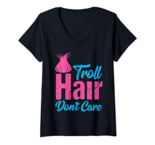 Womens Troll Hair Dont Care Halloween Christmas Gift V-Neck T-Shirt