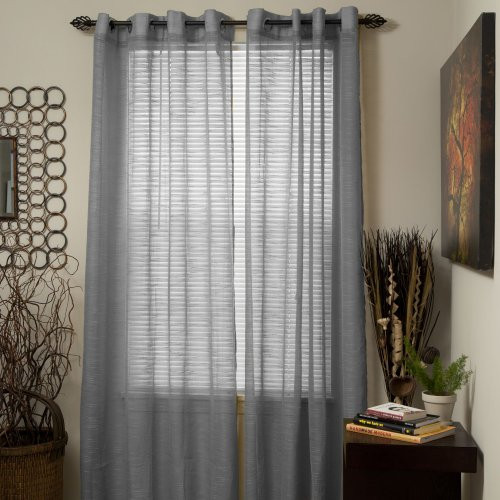 Bedford Home Mia Jacquard Grommet Single Curtain Panel, 95-Inch, Grey