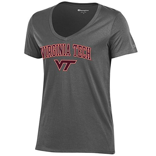 Elite Fan Shop Virginia Tech Hokies Womens Vneck Tshirt Arch Charcoal - L