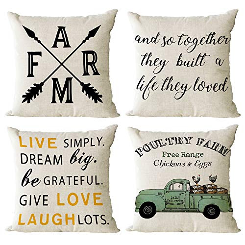 YeeJu Set of 4 Farmhouse Decorative Throw Pillow Covers Square Cotton Linen Cushion Covers Outdoor Couch Sofa Home Pillow Cases 18x18 Inch YeeJu Set of 4 Farmhouse Decorative Throw Pillow Covers Square Cotton Linen Cushion Covers Outdoor Couch Sofa Home Pillow Cases 18x18 Inch