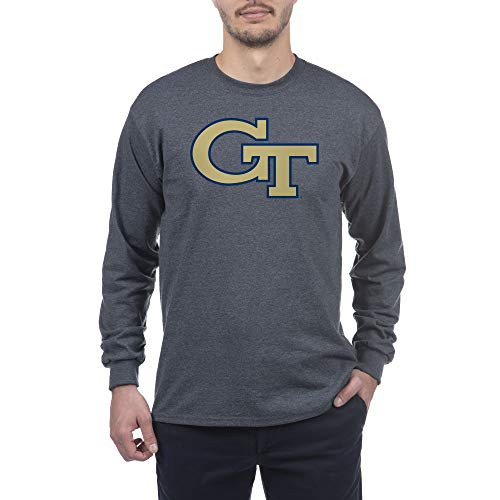 Elite Fan Shop Georgia Tech Mens Dark Heather Icon Teeouchdown Long Sleeve Shirt Large