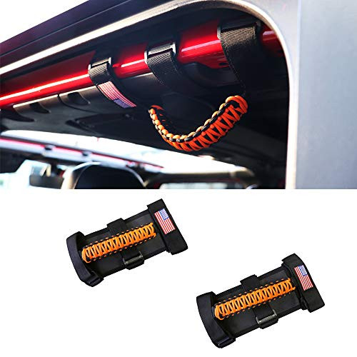 Sukemichi Roll Bar Paracord Grab Handles Grip Handles for Jeep Wrangler JK TJ JL CJ YJ 1987-2020 JT UTV ATV Flag Orange