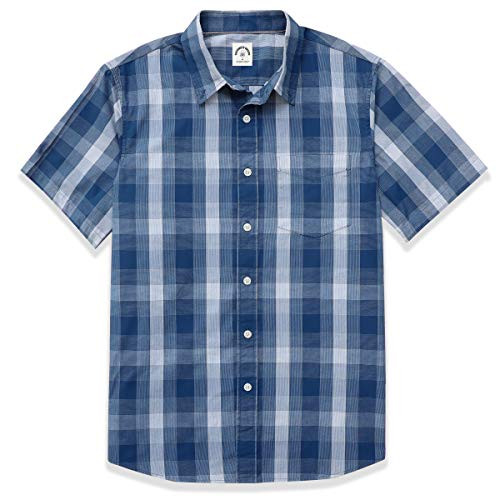 Dubinik Mens Plaid Short Sleeve Casual Button-Down Shirts 100 Cotton Dressy Regular Fit BlueWhite