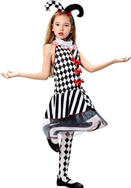 B Bascolor Clown Costume for Girls Halloween Evil Cosplay Dress Up Halloween Party Pretend Role Play 7-8 Years B Bascolor Clown Costume for Girls Halloween Evil Cosplay Dress Up Halloween Party Pretend Role Play 7-8 Years