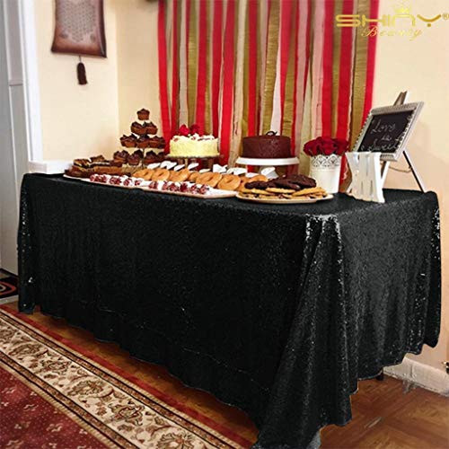 ShinyBeauty 60x102-Inch Sequin Tablecloth Black Sequin Rectangular Table Cloth for Wedding Party Christmas Table Cover Overlay
