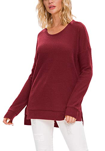 levaca Womens Fashion Fall Long Sleeve T Shirt Tunic Tops Pullover Sweater Wine M