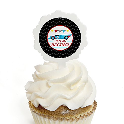 Big Dot of Happiness Let's Go Racing - Racecar - Cupcake Picks with Stickers - Race Car Birthday Party or Baby Shower Cupcake Toppers - 12 Count