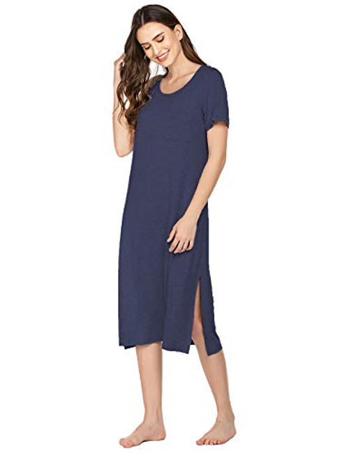 Ekouaer Womens Sleepwear Scoop Neck Nightshirt Short Sleeve Nightgown Navy Blue Ekouaer Womens Sleepwear Scoop Neck Nightshirt Short Sleeve Nightgown Navy Blue