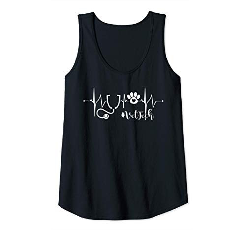 Womens Veterinary Technician Heartbeat Cute Paw Print Vet Tech Gift Tank Top